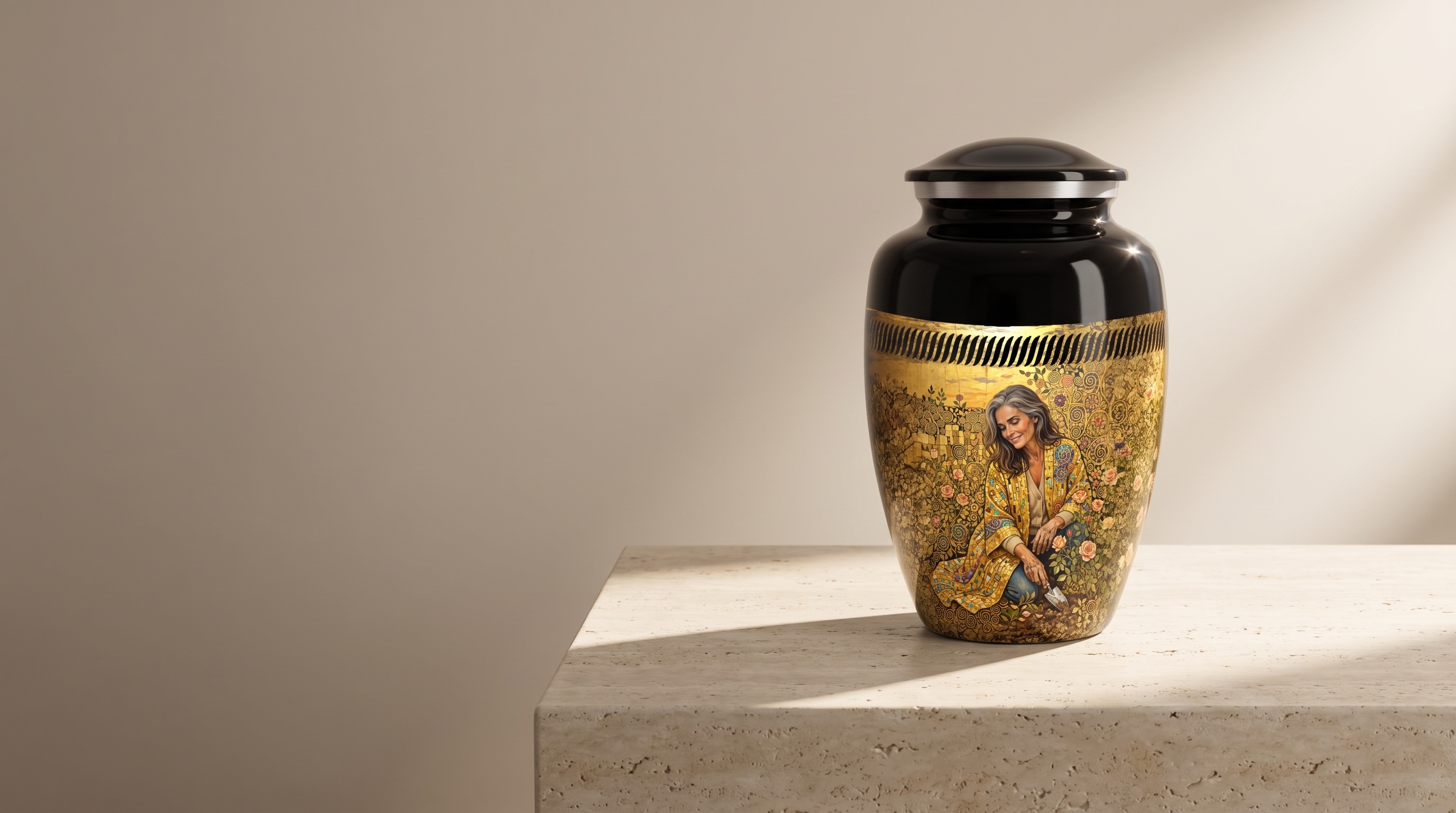Portrait tribute urn from a photograph